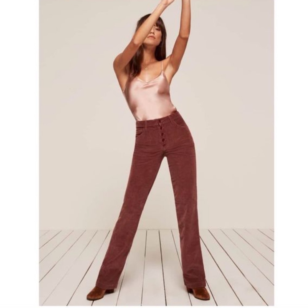 Reformation Winnie Corduroy Pants in Rust 25”